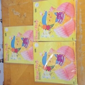 Set of 3 Vintage Eureka Beau Peep 9 Honeycomb Tissue pink & yellow Centerpieces